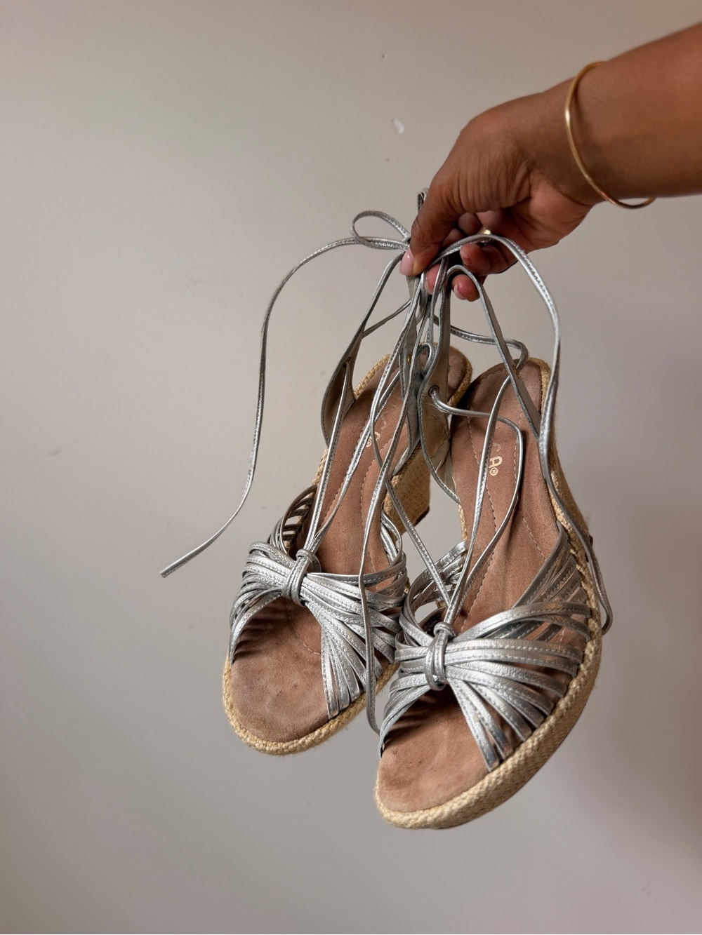 Silver Espadrille Wedge Sandals - Women